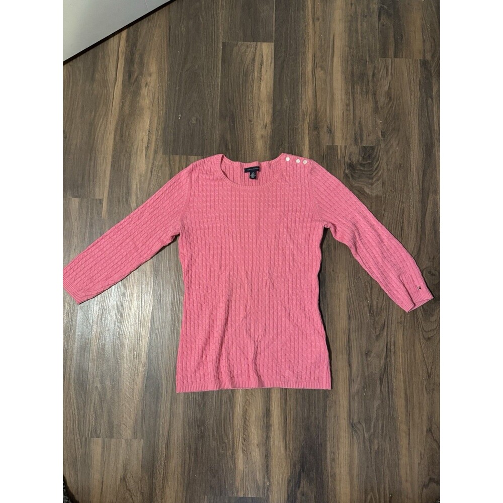 Tommy Hilfiger Womens Sweater Size S/P Pink Cable Knit Boatneck Top